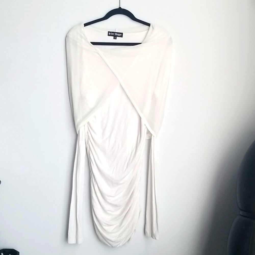 White ruched hoodie dress